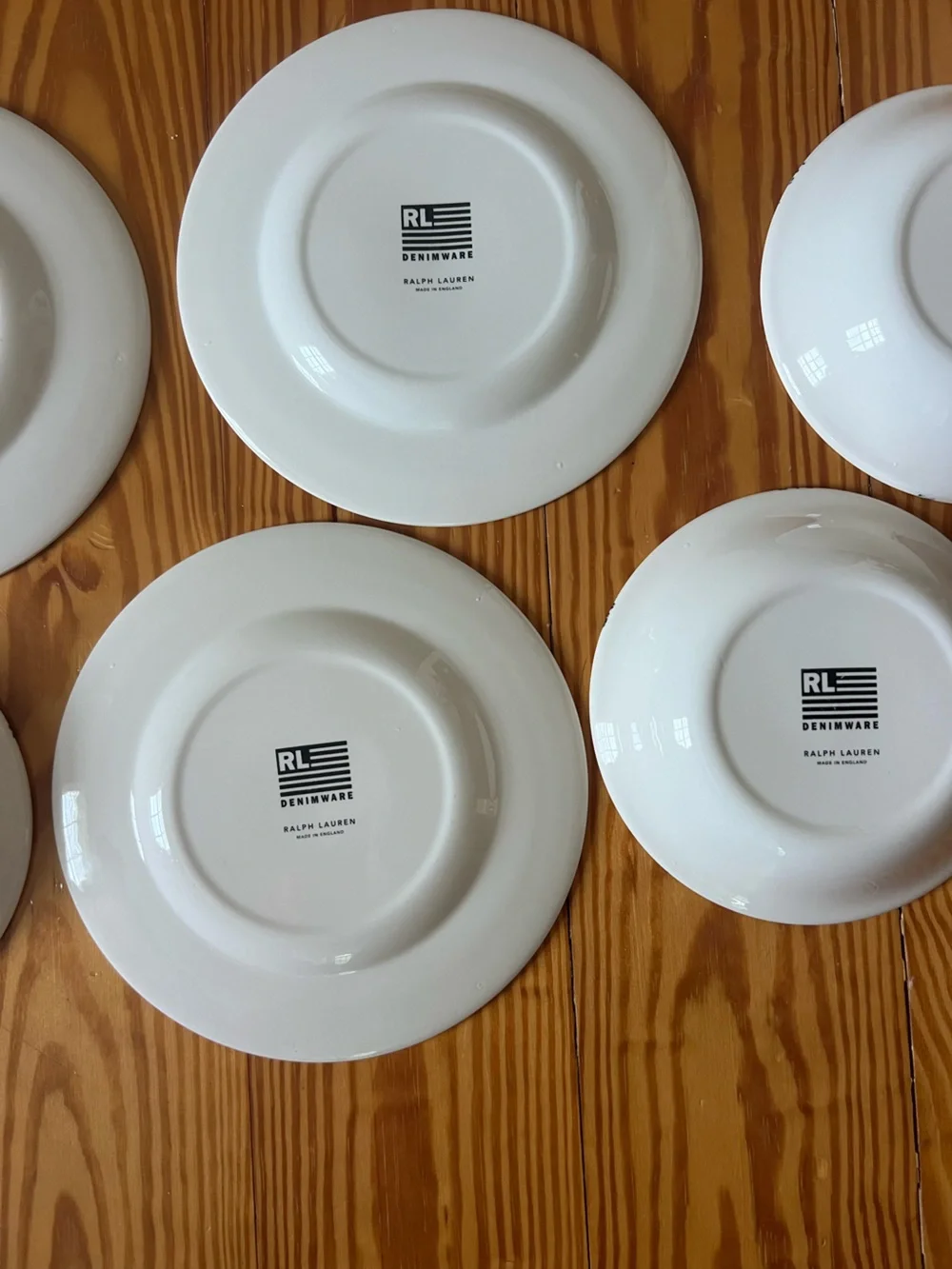 Ralph Lauren Denimware Kate Reverse 6 Pc Set 3 Plates 3 Soup Pasta Bowls England